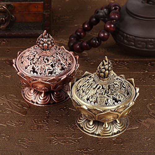 Lotus Incense Holder Lotus Flower Shaped 9 Holes Mini Vintage Incense Cover for Stick and Cone Incense ((Red Bronze))