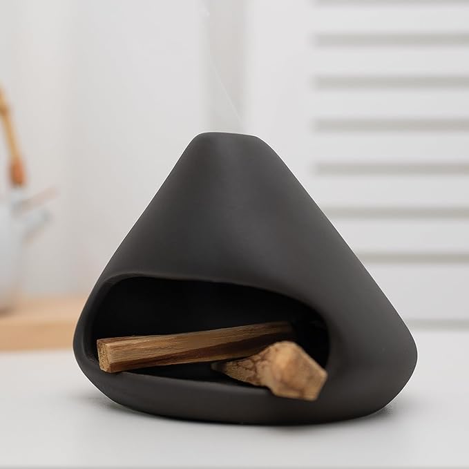 MOUGIGI Palo Santo Holder Incense Burner-Zongzi Clay Smudge Bowl with Chimney, Mini Ceramic Fireplace for sage、Cone Burning, Aromatic Home Decor, Ceramic ash Tray, Anxiety Relief Meditation for Women