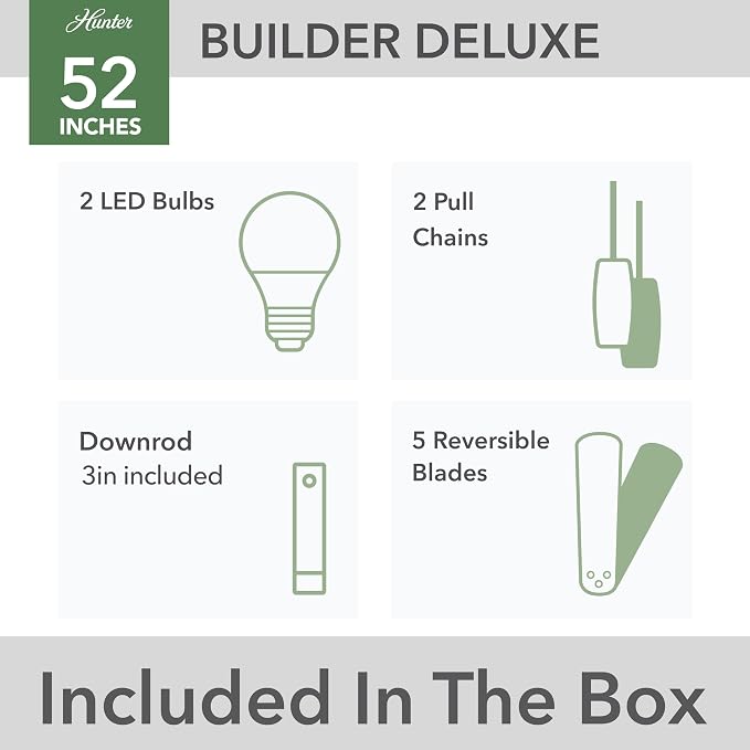 Hunter Builder Deluxe, Indoor, Ceiling Fan, with LED Light, 52 inch, White