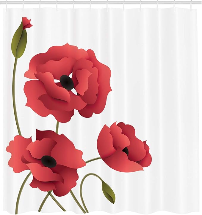 Ambesonne Floral Shower Curtain, Poppy Flowers Vivid Petals Buds Pastoral Purity Mother Earth Nature Design, Cloth Fabric Bathroom Decor Set with Hooks, 69" W x 75" L, Dark Pink