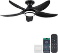 Kviflon 46 inch Ceiling Fans with Lights and Remote/APP Control, Modern Flush Mount Ceiling Fans with 5 Reversible Blades 6 Speeds, 3 Colors Dimmable+Ring Lights for Bedroom Dining Room, Black