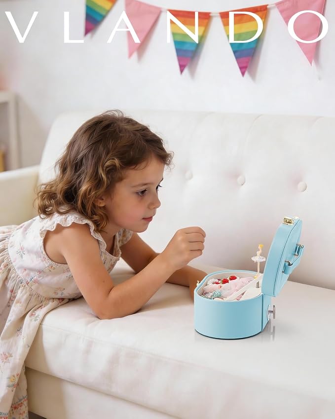 VLANDO Musical Jewelry Box for Girls - Kid Music Box with Ballerina for Birthday Bedroom Decor - Birthday Gift for Girls Ages 4 5 6 7 8-12 Year Old - Blue