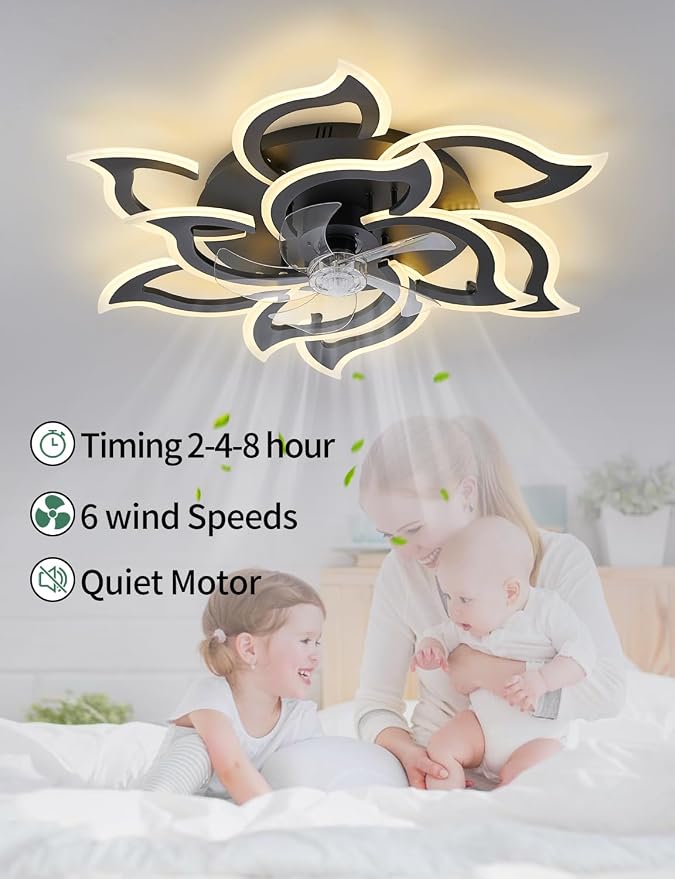 Ceiling Fans with Lights and Remote, 32Inch Modern Low Profile Ceiling Fan with App Control, Dimmable LED Flush Mount Ceiling Fan Lights, Ceiling Fans for Livingroom，Diningroom, Kitchen, Indoor-Black