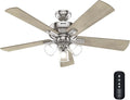 Hunter 52 inch Crestfield Brushed Nickel Ceiling Fan with LED Light Kit and Handheld Remote | with LED Lights and Remote Control, Standard Mount, For Bedroom, Living Room, Kitchen, 3 inch Downrod, 51858