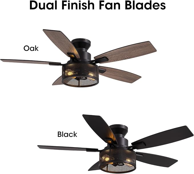 Ceiling Fans with Lights and Remote Control, Ceiling Fan for Bedroom Living Room (Flush Mount 46 in)