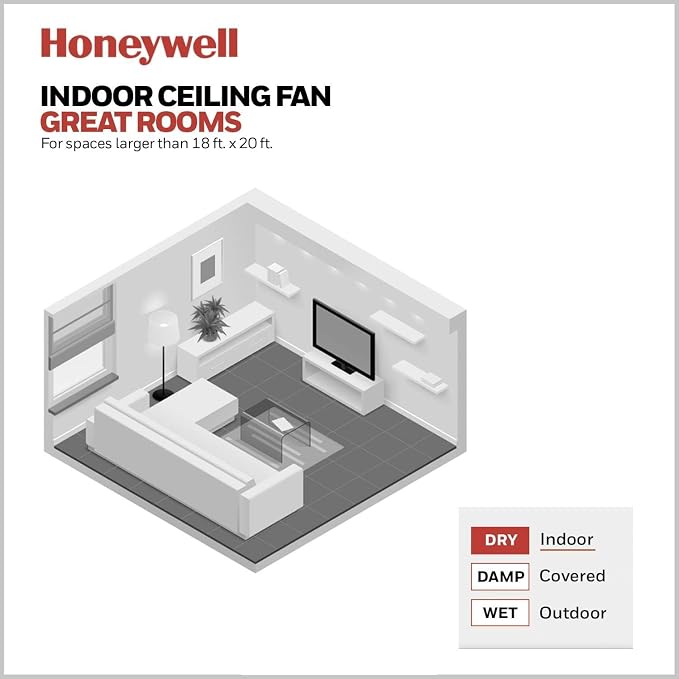 Honeywell Ceiling Fans with Lights, Kaliza LED Indoor Fan w/ 6 Blades, 56 Inch, Gun Metal - Smart Remote-Controlled Fan with Quiet Motor for Home and Bedroom