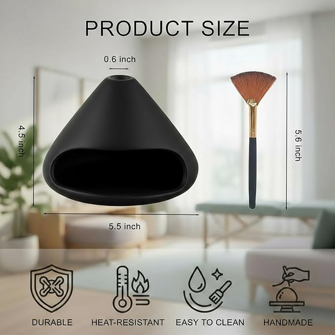 Palo Santo Holder Incense Burner, Sage Sticks Holder, Zongzi Clay Smudge Bowl with Chimney, Mini Cone Ceramic Fireplace for Cedar, Yoga, Sleep, Home Decor, Anxiety Relief Meditation for Women (Black)