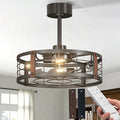 Passky 20 Inch Farmhouse Caged Ceiling Fans with Lights and Remote, Black Downrod Mount Bladeless Fandelier, 6 Speeds Bladeless Ceiling Fan Light for Bedroom, Kitchen, Living Room, Indoor