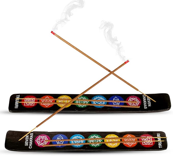 Chakra Incense Holder Burner Ash Catcher Wooden Fatti Plate Tray for Sticks and Cones Pack of 2