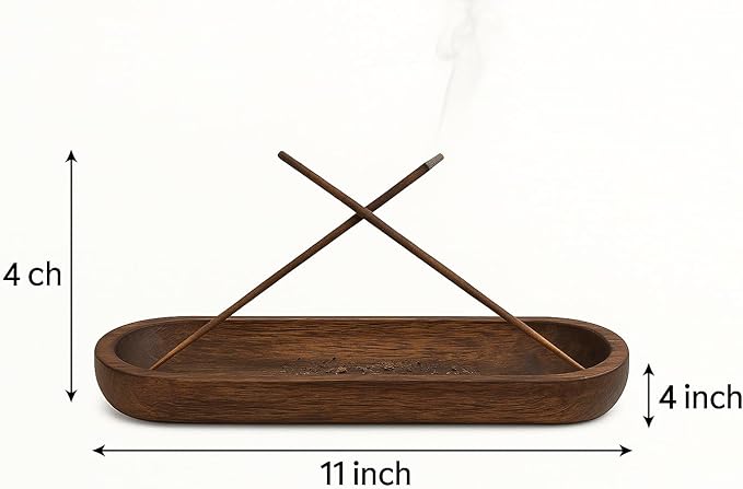 Pure Source India Natural Wood Incense Holder and Ash Catcher (11 X 4 Inch)