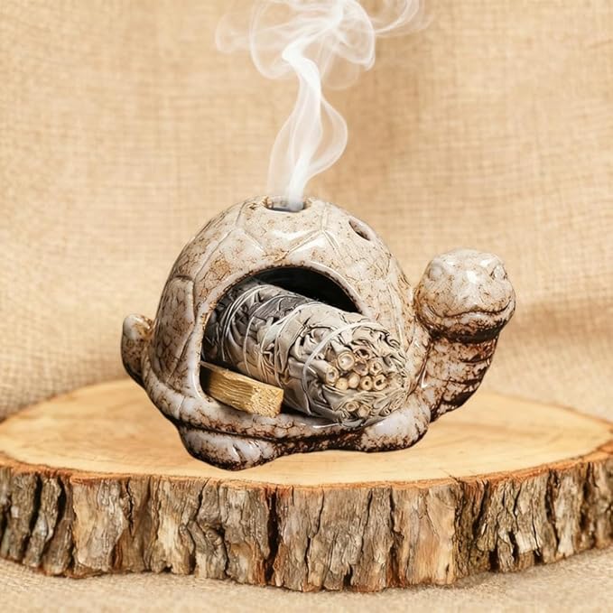 Ceramic Turtle Mini Chiminea- Multifunctional Incense Holder for Sage, Cone Incense, Copal & Small Candle | Aromatherapy Gift for Meditation, Yoga, Zen Spaces | Indoor Use, Hamster Nest Decor (Brown)