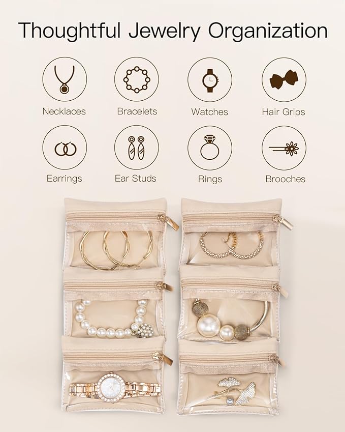 VLANDO Gifts for Teachers,Jewelry Box with 6 Velvet Jewelry Bags Travel Jewelry Storage for Women Girl Jewelry Organizer Necklace Rings Earrings Bags Gifts for Women(Pink)