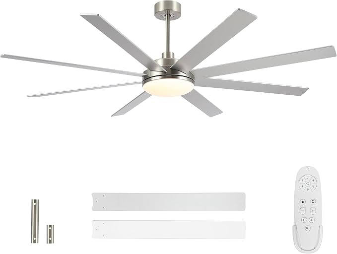 72 Inch Ceiling Fans with Lights and Remote Control, Brushed Nickel | Wooden Blades,Reversible Quiet DC Motor, 6-Speed, 3CCT Dimmable LED, Timer for Living Room, Bedroom, Office
