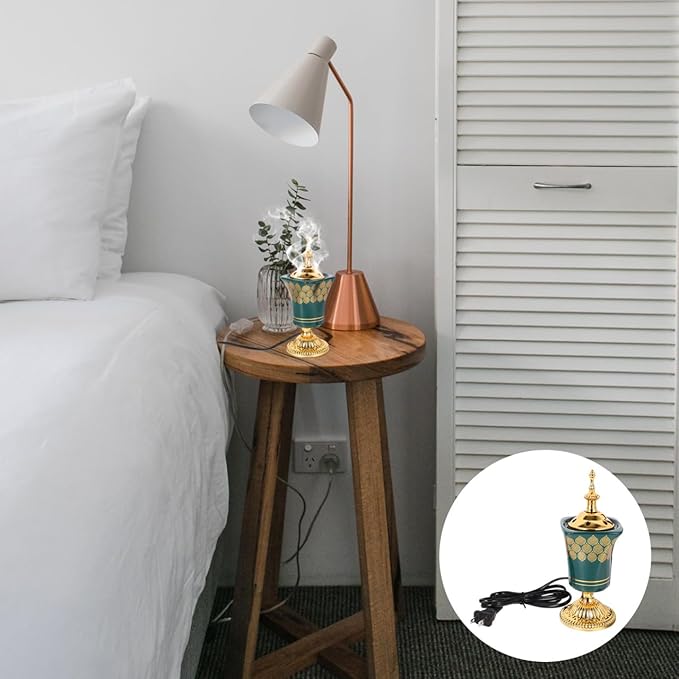 STOBAZA Electric Incense Burner 7.67In Plug-in Middle Eastern Style Censer Aroma Burner for Home Bedroom Yoga and Study Decoration with Ceramic Iron Holder Us Plug