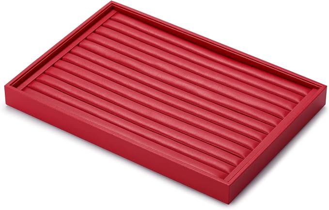 Oirlv Red Leather Ring Display Tray | Leather Exterior, Soft Microfiber Interior, Ring Tray with Cushioned Slots, Perfect for Jewelry Display and Storage