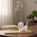 Handmade Ceramic Cat Incense Holder with Ash Catcher Bamboo and Sticks and Incense Stand, Cute Kitty Incense Burner Stick Holder Set for Meditation Yoga Massage Home Décor Gifts