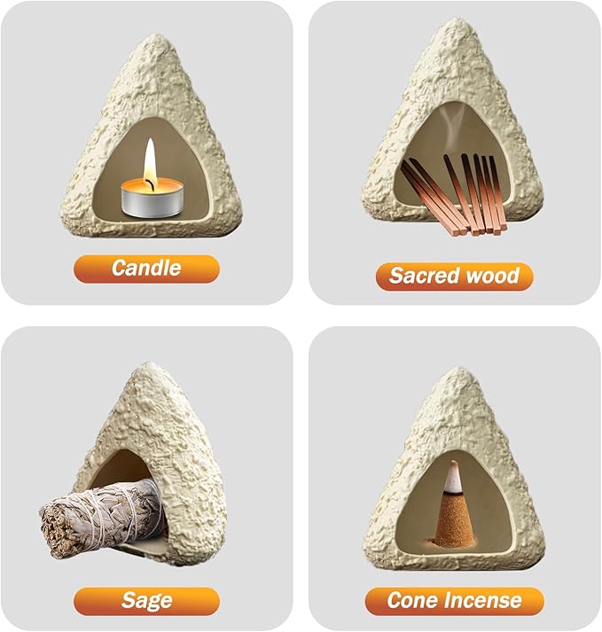 Volcano Palo Santo Holder, Handcrafted Ceramic Mini Chiminea Incense Burner for Sage & Smudge Sticks, Mountain Fireplace Style for Meditation, Yoga, Aromatherapy, Home Decor, Spiritual Gifts