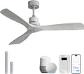 Sofucor 52 Inch Smart Ceiling Fans without Light-Modern Solid Wood Outdoor 3 Blades Ceiling Fan No Light APP Remotel Control for Bedroom Living Room Indoor Farmhouse Patio, Quiet DC Motor,Silver&Grey
