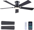 JSAITEE 52" Ceiling Fans with Lights Flush Mount Low Profile, Black | Ceiling Fans with Lights Flush Mount Ceiling Fan,Low Profile,Reversible Motor,3CCT Dimmable,Noiseless, 6 Speeds, Black Modern