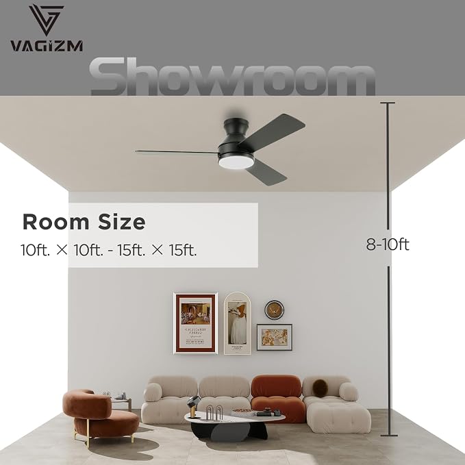 42 Inch Flush Mount Ceiling Fan with Light, Quiet DC Motor, 3CCT Dimmable LED, Low Profile for Bedroom Home Office (Matte Black)