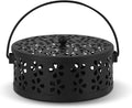 Portable Iron Mosquito Coil Holder with Handle Round Heat-Resistant Incense Holder for Home Office Camping (Black)