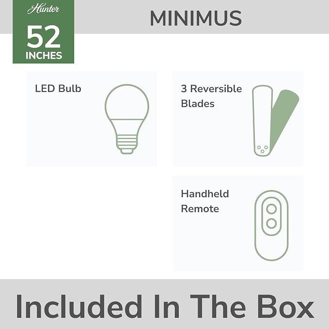 Hunter Minimus, Indoor, Ceiling Fan, with LED Light, 52 inch, Fresh White