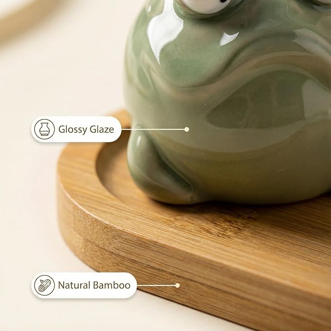 Incense Burner with Tray Ceramic Frog Incense Hloder Mini Funny Animal Statue Home Stick Incense Burner