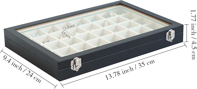 Stratalife 40 Grid Earring Organizer, Jewelry Holder Organizer with Lid | PU Leather Storage Box for Earring, Ring, Studs and Trinkets, Soft Velvet Drawer Organizer for Women, Dustproof, Beige Black