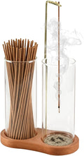 2 in 1 Incense Holder, Wooden Incense Holder for Sticks with Glass Ash Catcher & Storage, Anti-Ash Flying Incense Burner for Meditation, Yoga, Spa Home Boho Decor (Round Brown)