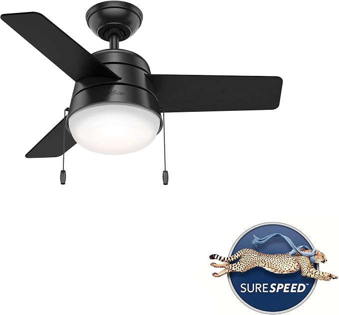 Hunter Aker, Indoor, Ceiling Fan, Modern, Small, 36 inch, Matte Black
