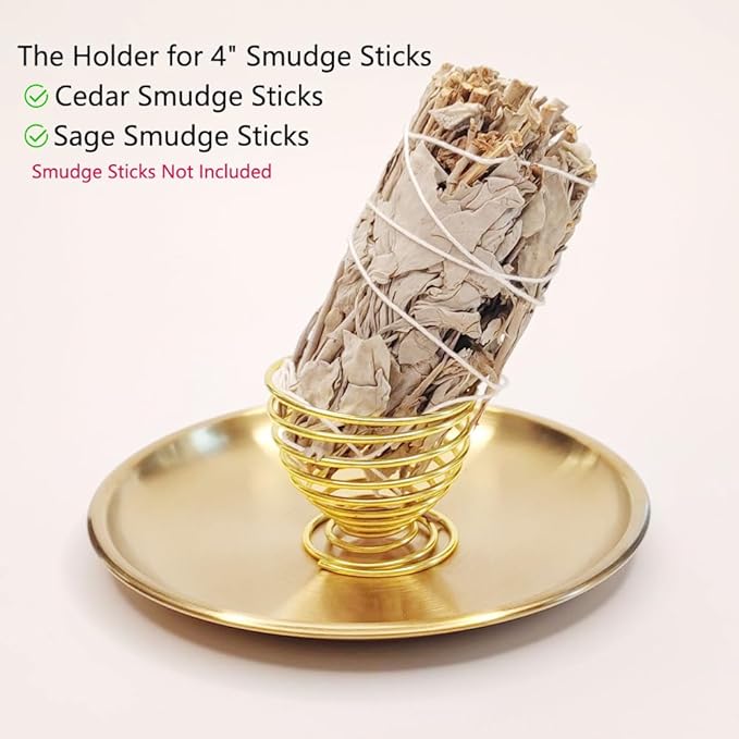5in1 Incense Holder, Palo Santo Incense Burner, Sage Holder, Incense Burner for Incense Sticks Coil Cones,5.5 inches Ash Catcher for Meditation Yoga Room Home Decor (Brass)