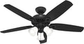 Hunter Builder Plus, Indoor, Ceiling Fan, Pull Chain, 52 inch, Matte Black | with LED Lights, Standard Mount, 5 Blades, For Bedroom, Living Room, 52387, Includes Bulbs