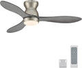 VONLUCE Wood Ceiling Fan with Lights, 42 Inch Flush Mount Ceiling Fan and Remote, 6-Speeds Quiet Reversible DC Motor, 3CCT, Natural Wood 3 Blades Outdoor Ceiling Fan for Patios Farmhouse, Nickel