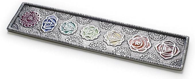 Chakras Incense Holder Silver Stick Incense Burner for Yoga, Meditation, Chakra Alignment, Ash Catcher, Handmade Spiritual Gift, Home Decor Incense Burner for Sticks