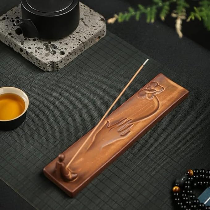 Handmade Ceramic Monk Incense Holder – Meditating Buddha Figurine Incense Stick Burner with Lotus Ash Catcher Tray, Zen Home Decor for Meditation Yoga Altar Spiritual Gift