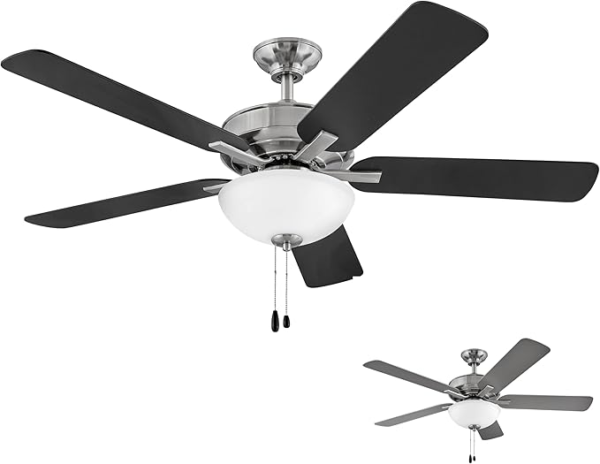 Hinkley Metro 52" LED Indoor Dual Mount Ceiling Fan with Light- Traditional Style, Reversible Wooden Fan Blades, Brushed Nickel w/Matte Black or Silver Blades, Remote Sold Separately