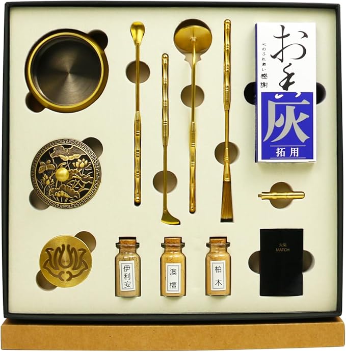 Incense Burner Kit, Incense Burner & Incense Powder Burner for DIY Incense Making Kit, Home Fragrance Holder for Aromatherapy, Meditation, Yoga(Brass Lotus Cover)