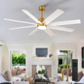 72" Ceiling Fan for Farmhouse: White and Gold Ceiling Fan with Remote 8 Blades 5-Speed Reversible DC Motor - Large Ceiling Fan with Light for Indoor Outdoor