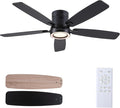 52 Inch Modern Ceiling Fans with Lights Flush Mount Indoor, Black | Low Profile, Dimmable LED, Reversible, Quiet DC Motor, Wooden Blades, for Modern Apartment Bedroom Home Office Living Room