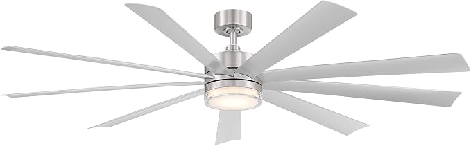 Wynd XL Smart Indoor and Outdoor 9-Blade Ceiling Fan 72in Stainless Steel with 3500K LED Light Kit and Remote Control worksworks with Alexa and iOS or Android App
