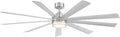 Wynd XL Smart Indoor and Outdoor 9-Blade Ceiling Fan 72in Stainless Steel with 3500K LED Light Kit and Remote Control worksworks with Alexa and iOS or Android App