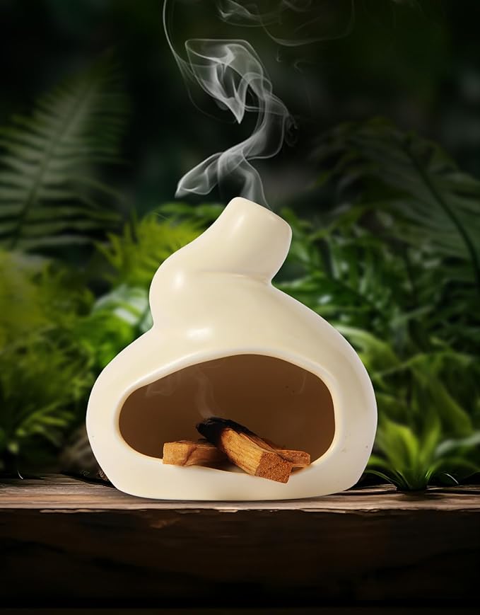 Handmade Ceramic Palo Santo Holder, Mini Ceramic Fireplace for sage, Ideal for Meditation and Altars – Durable Design for Sticks Burning, Unique Meditation Gift（Yellow）