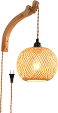 Plug in Wall Sconce,Farmhouse Wicker Wall Lamp Plug in,Hand Woven Rattan Wall Light Farmhouse Rustic Boho Sconces Wall Lighting for Living Room Bedroom