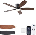 KNUN 51 inch Ceiling Fan with Light and Remote/App Control, Flush Mount Low Profile, Reversible DC Motor, Brown Modern Ceiling Fan with Light, Dimmable,Noiseless,for Bedroom Living Room
