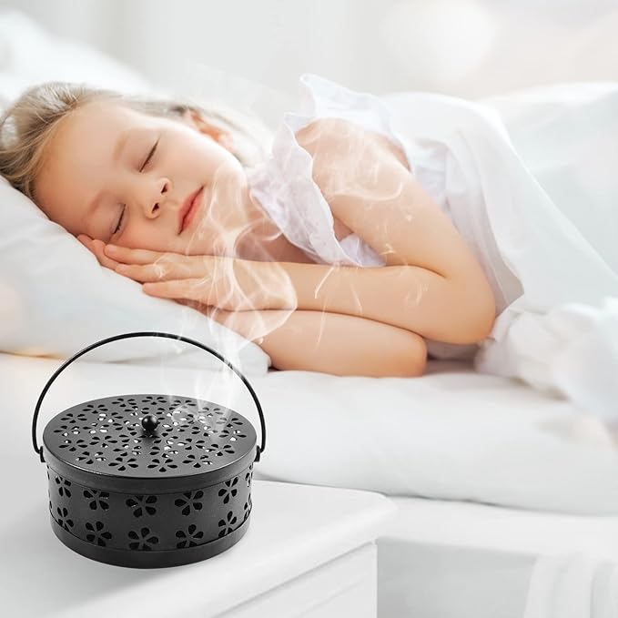 4 Pieces Mosquito Coil Holder Incense Coil Burner Indoor Outdoor Camping Use Portable Mosquito Repellent Coil Holder Incense Burner Holder (Black Blossom)
