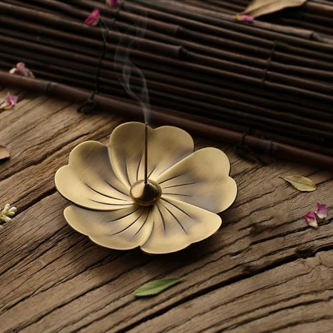 4PCS Lotus Brass Stick Incense Burner Holder,Sandalwood Burner, Stick Censer Household Yoga Studios Buddhism Nasturtium Incense Line Holder