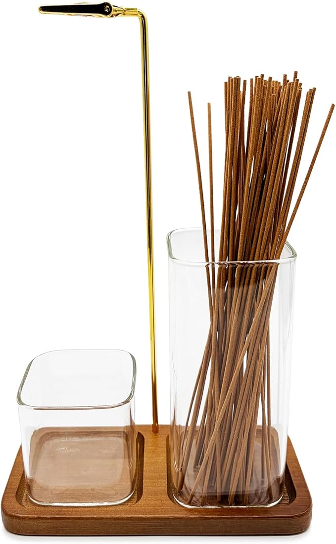 2-in-1 Upside-Down Hanging Incense Stick Burner Holder with 2 Square Glass Tubes for Incense Sticks Storage and Ash Collection