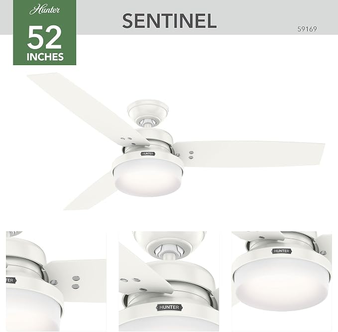 Hunter Sentinel, Indoor, Ceiling Fan, Standard Mount, 52 inch, Fresh White