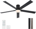 Rayqueen 60 Inch Flush Mount Black Ceiling Fans with Lights and Remote | 6 Speed Reversible DC motor,3-color temperature dimmable LED.For indoor/covered outdoor.Modern style for bedroom room