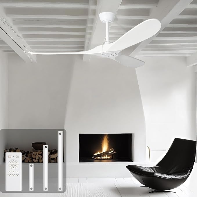 heimo 72 Inch white Ceiling Fan No Light,Indoor Outdoor 3 Blade Wood Ceiling Fans without Lights for Patios Living Room Porch Garage Big Extra Large Wooden Fan with Downrod